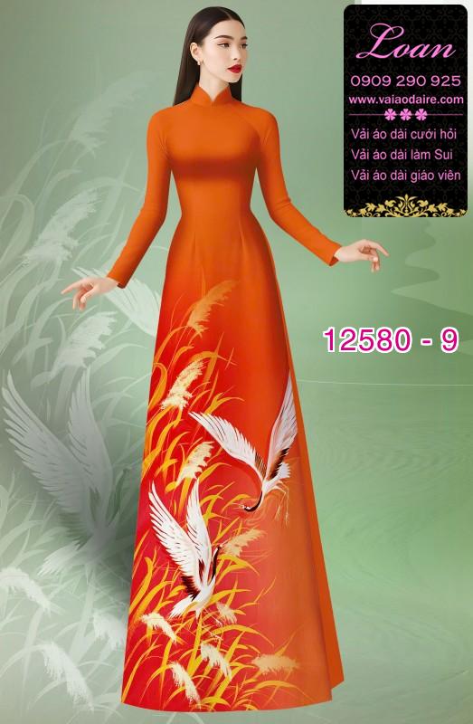 Vải áo dài chim hạc in 3D