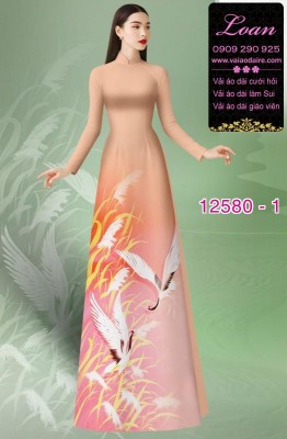 Vải áo dài chim hạc in 3D-DT 12580
