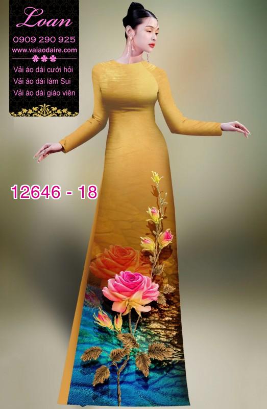 Vải áo dài hoa hồng in 3D