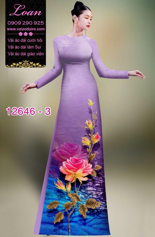 Vải áo dài hoa hồng in 3D