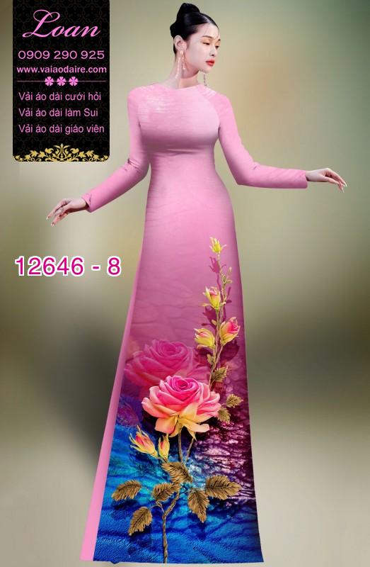 Vải áo dài hoa hồng in 3D