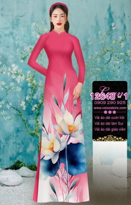Vải áo dài hoa sen in 3D-DT 12648