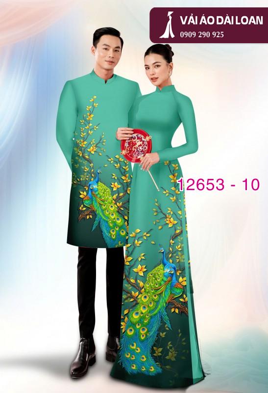 Vải áo dài cặp đôi - họa tiết chim công