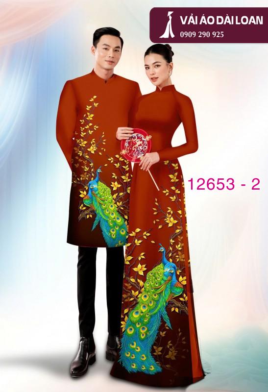 Vải áo dài cặp đôi - họa tiết chim công