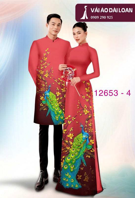 Vải áo dài cặp đôi - họa tiết chim công