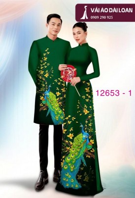 Vải áo dài cặp đôi - họa tiết chim công-DT 12653