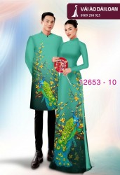 Vải áo dài cặp đôi - họa tiết chim công