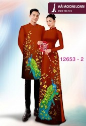 Vải áo dài cặp đôi - họa tiết chim công