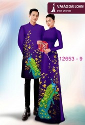 Vải áo dài cặp đôi - họa tiết chim công