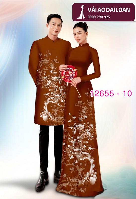 Vải áo dài cặp đôi - họa tiết hoa cảnh