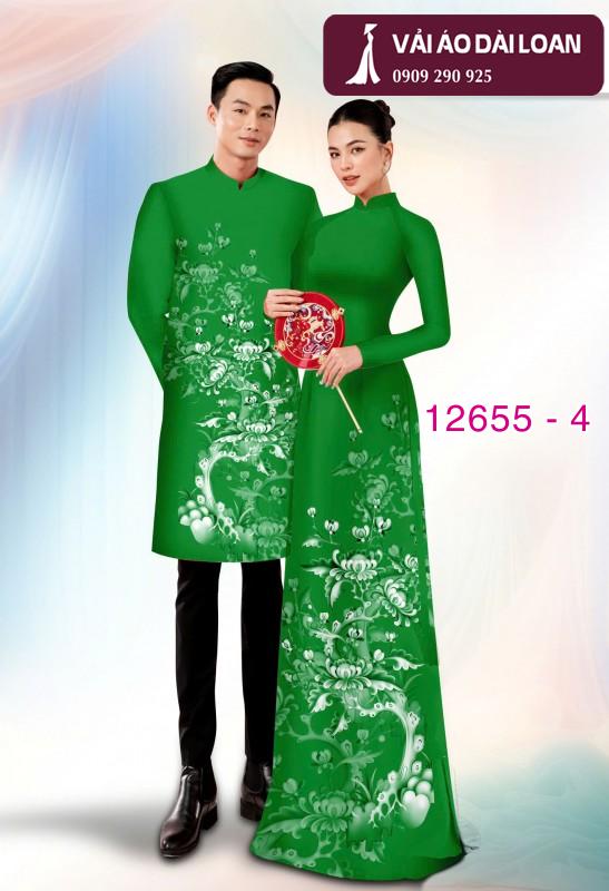 Vải áo dài cặp đôi - họa tiết hoa cảnh