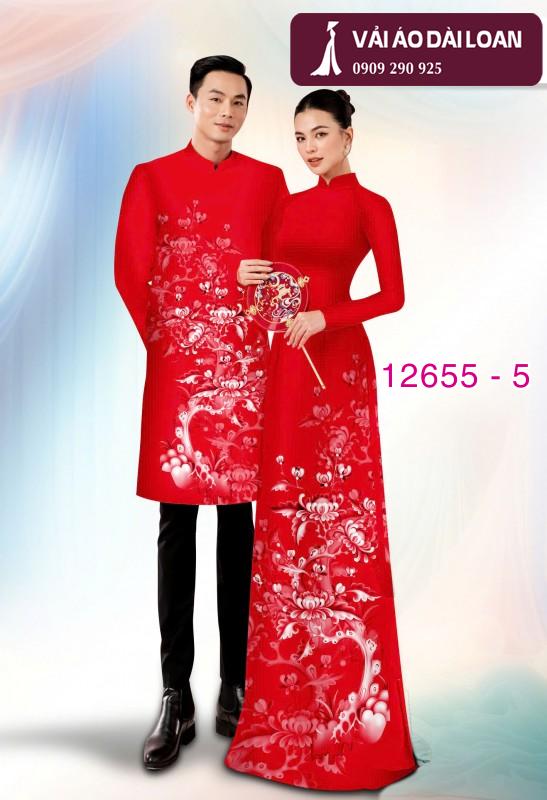 Vải áo dài cặp đôi - họa tiết hoa cảnh