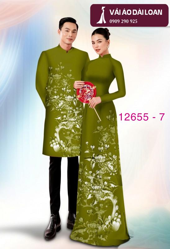 Vải áo dài cặp đôi - họa tiết hoa cảnh