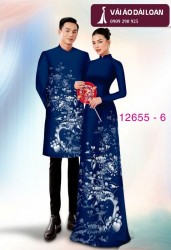 Vải áo dài cặp đôi - họa tiết hoa cảnh