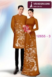 Vải áo dài cặp đôi - họa tiết hoa cảnh