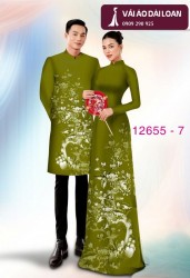 Vải áo dài cặp đôi - họa tiết hoa cảnh