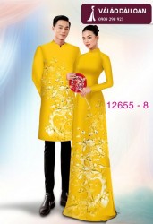 Vải áo dài cặp đôi - họa tiết hoa cảnh