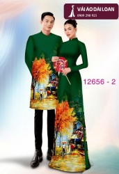 Vải áo dài cặp đôi - họa tiết phong cảnh