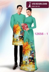 Vải áo dài cặp đôi - họa tiết phong cảnh