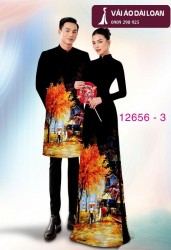 Vải áo dài cặp đôi - họa tiết phong cảnh