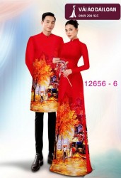 Vải áo dài cặp đôi - họa tiết phong cảnh