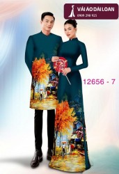 Vải áo dài cặp đôi - họa tiết phong cảnh