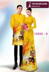 Vải áo dài cặp đôi - họa tiết phong cảnh