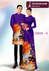 Vải áo dài cặp đôi - họa tiết phong cảnh