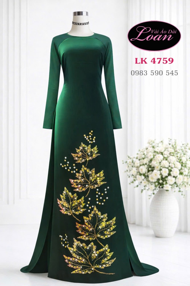 Vải áo dài kết pha lê đơn giản