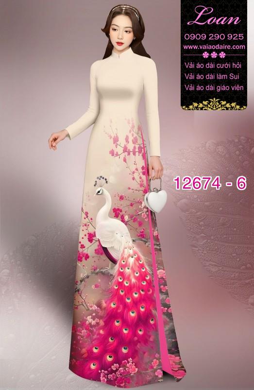 Vải áo dài chim công in 3D