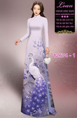 Vải áo dài chim công in 3D-DT 12674