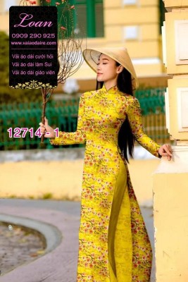Vải áo dài tết cành đào-DT 12714