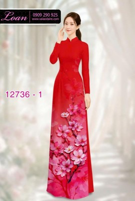 Vải áo dài họa tiết cành đào-DT 12736