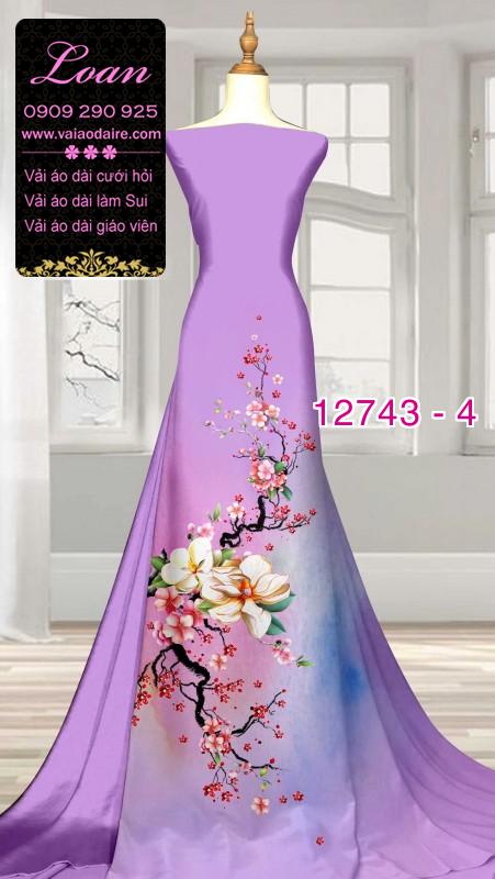 Vải áo dài hoa đào tết