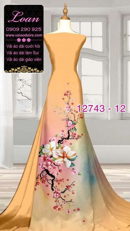Vải áo dài hoa đào tết