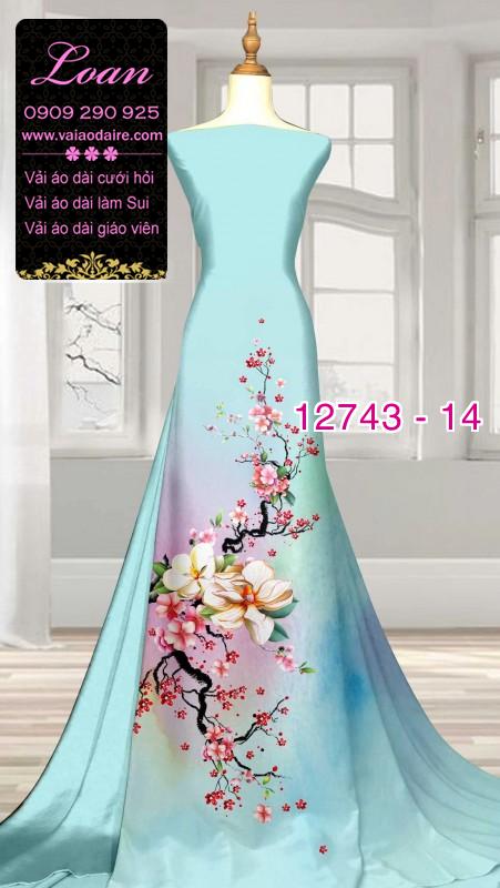 Vải áo dài hoa đào tết