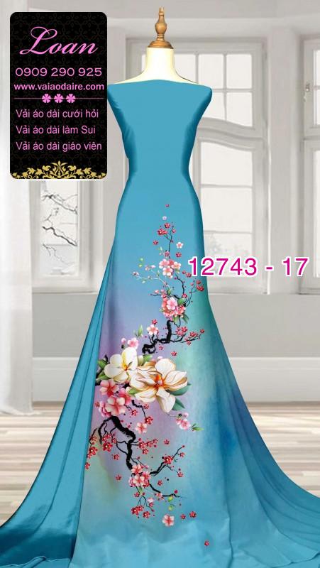 Vải áo dài hoa đào tết