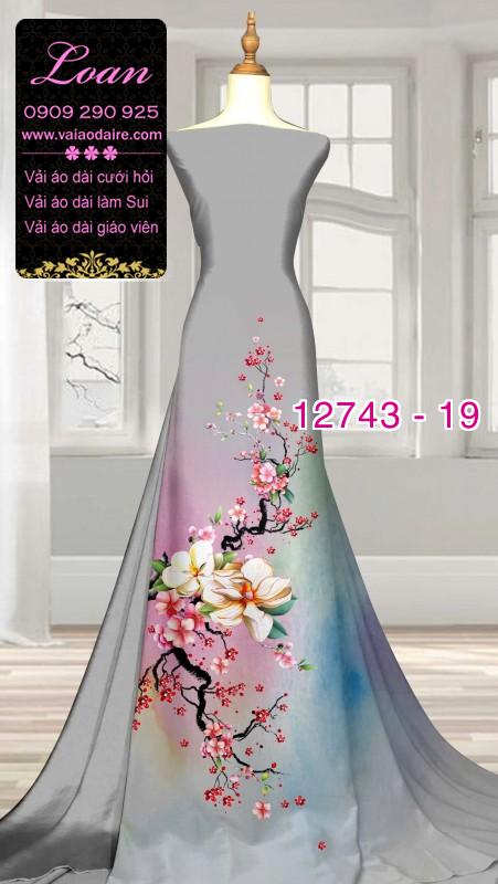 Vải áo dài hoa đào tết