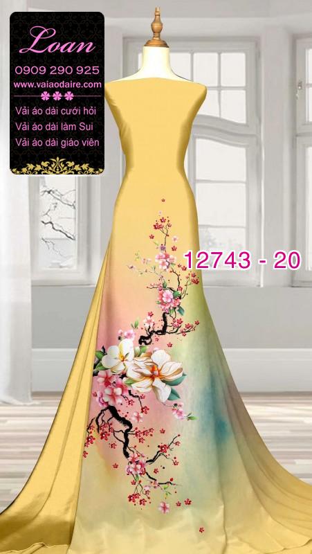 Vải áo dài hoa đào tết