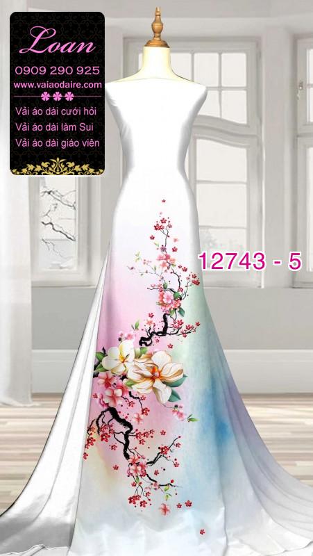 Vải áo dài hoa đào tết