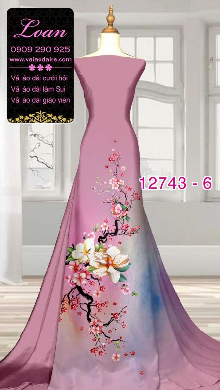 Vải áo dài hoa đào tết