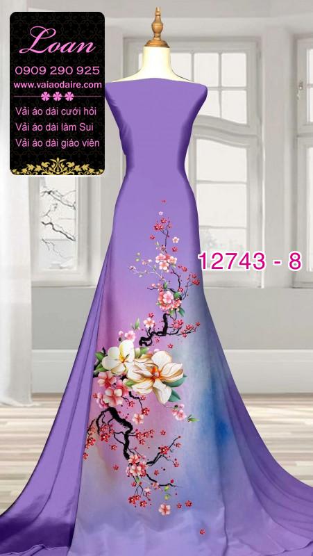 Vải áo dài hoa đào tết