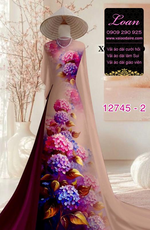 Vải áo dài in hoa cẩm tú cầu