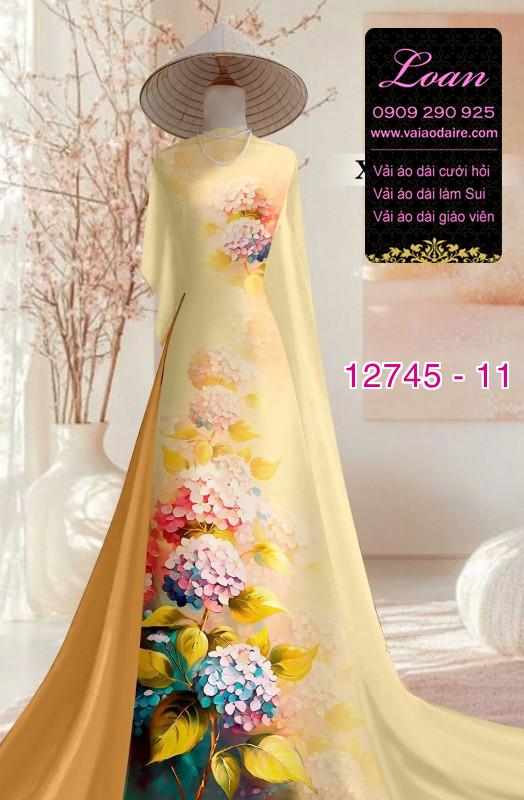 Vải áo dài in hoa cẩm tú cầu