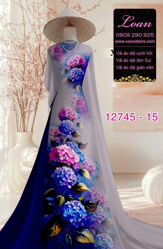 Vải áo dài in hoa cẩm tú cầu