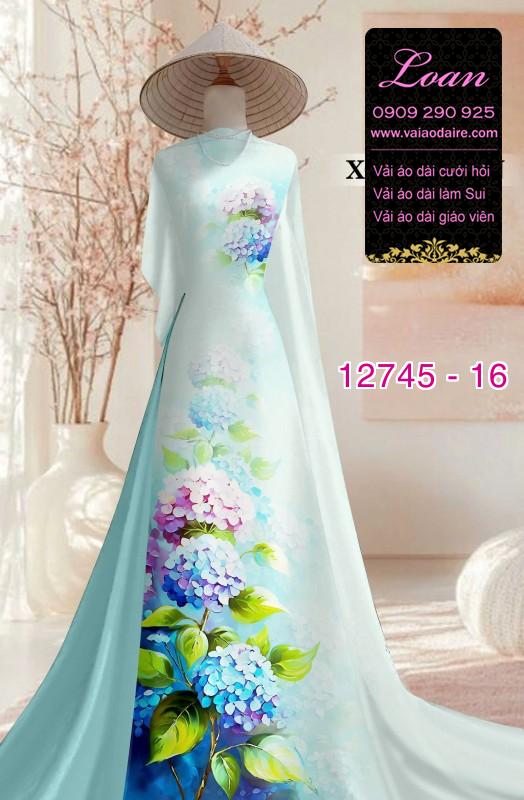 Vải áo dài in hoa cẩm tú cầu