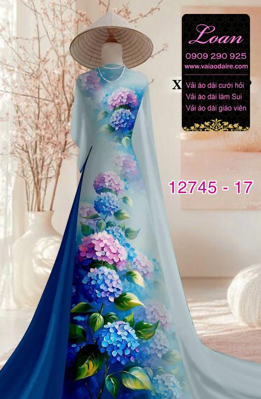 Vải áo dài in hoa cẩm tú cầu