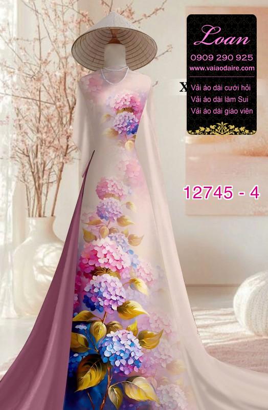 Vải áo dài in hoa cẩm tú cầu