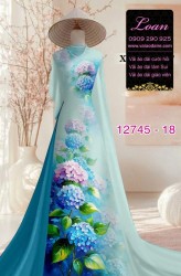 Vải áo dài in hoa cẩm tú cầu