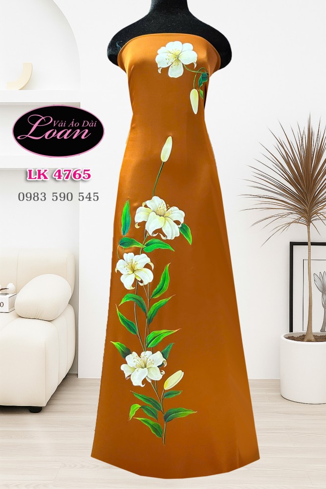 Vải áo dài vẽ hoa ly
